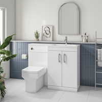1100mm White Toilet and Sink Unit Right Hand with Chrome Fittings - Ashford