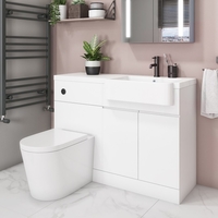 1100mm White Toilet and Sink Unit Right Hand with Round Toilet - Bali