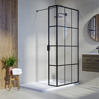 1200mm Black Grid Framework Wet Room Shower Screen with Return Panel - Nova