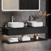 1200mm Black Wall Hung Double Countertop Vanity Unit with Square Basins and Shelf - Lugo