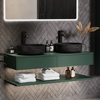 1200mm Green Wall Hung Double Countertop Vanity Unit with Black Marble Effect Basins and Shelf - Lugo
