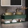 1200mm Green Wall Hung Double Countertop Vanity Unit with Brass Basin and Shelf - Lugo