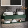 1200mm Green Wall Hung Double Countertop Vanity Unit with Square Basins and Shelf - Lugo