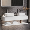 1200mm White Wall Hung Double Countertop Vanity Unit with Square Basins and Shelf - Lugo