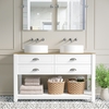 1250mm Matt Chalk Freestanding Vanity Unit with Wood Effect Top and Chrome Handles - Kentmere