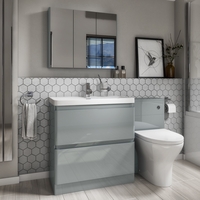 1300mm Toilet & Basin Combination Unit - 2 Drawer - Light Grey - Portland