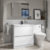 1300mm Toilet & Basin Combination Unit with Arissa Push Button and Concealed Cistern- 2 Drawer - White - Portland