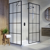 1400x800mm Black Grid Framework Walk In Shower Enclosure and Shower Tray with Hidden Waste - Nova