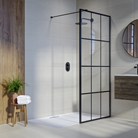 1400x800mm Black Grid Framework Walk In Shower Enclosure with Shower Tray - Nova