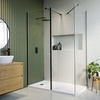 1400x900mm Black Frameless Walk In Shower Enclosure and Shower Tray with Drying Area - Corvus