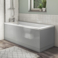 1500 Single Ended Square Bath with Grey Gloss Bath Front & End Panel
