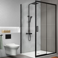 1600 x 900mm Black Rectangular Sliding Shower Enclosure with Tray - Pavo