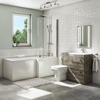 1700mm L Shaped Bath Suite with Screen and Toilet & Basin Vanity Combination Unit - Grey Wood - Right Hand - Ashford