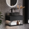 600mm Black Wall Hung Countertop Vanity Unit with Basin and Shelf - Lugo