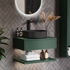 600mm Green Wall Hung Countertop Vanity Unit with Black Basin and Shelf - Lugo