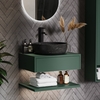 600mm Green Wall Hung Countertop Vanity Unit with Black Marble Effect Basin and Shelf - Lugo