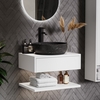 600mm White Wall Hung Countertop Vanity Unit with Black Marble Effect Basin and Shelf - Lugo