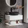 600mm White Wall Hung Countertop Vanity Unit with Black Marble Effect Basin and Shelf - Lugo