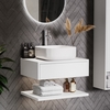 600mm White Wall Hung Countertop Vanity Unit with White Square Basin and Shelf - Lugo