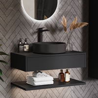 800mm Black Wall Hung Countertop Vanity Unit with Basin and Shelf - Lugo