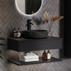 800mm Black Wall Hung Countertop Vanity Unit with Black Marble Effect Basin and Shelf - Lugo