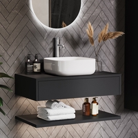 800mm Black Wall Hung Countertop Vanity Unit with Square Basin and Shelf - Lugo