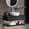 800mm Black Wall Hung Countertop Vanity Unit with White Marble Effect Basin and Shelf - Lugo