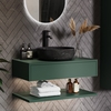 800mm Green Wall Hung Countertop Vanity Unit with Black Marble Effect Basin and Shelf - Lugo