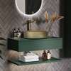 800mm Green Wall Hung Countertop Vanity Unit with Brass Basin and Shelf - Lugo