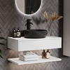 800mm White Wall Hung Countertop Vanity Unit with Black Marble Effect Basin and Shelf - Lugo