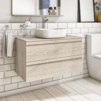 900mm Light Wood Effect Wall Hung Countertop Vanity Unit with Basin - Boston