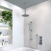 Axel Triple Outlet Shower Valve Shower Head Ceiling Arm Slide Rail Kit and Overflow Bath Filler- Triple Handle