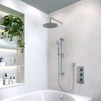 Axel Triple Outlet Shower Valve Shower Head Wall Arm Slide Rail Kit and Overflow Bath Filler- Triple Handle