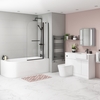 Bali Matt White Toilet and Basin Vanity Combination with J Shape Right Hand Bath & Screen Suite