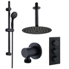 Black Concealed Shower Mixer with Triple Control & Round Ceiling Mounted Head and Handset - Arissa