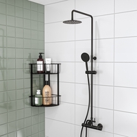 Black Round Thermostatic Mixer Shower Set with Exposed Valve - Arissa