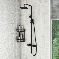 Black Thermostatic Mixer Bar Shower with Round Overhead & Handset - Arissa