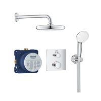 Chrome Concealed Shower Mixer with Dual Control & Round Wall Mounted Head and Handset with Square Valve - Grohe Tempesta