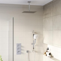 Chrome Concealed Shower Mixer with Triple Control & Square Ceiling Mounted Head and Handset - Cube
