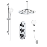 Chrome Concealed Shower Mixer with Triple Control & Square Ceiling Mounted Head Handset and Bath Filler - Flow