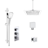 Chrome Concealed Shower Mixer with Triple Control & Square Ceiling Mounted Head Handset and Body Jets - Cube