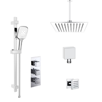 Chrome Concealed Shower Mixer with Triple Control & Square Ceiling Mounted Head Handset and Body Jets - Cube