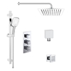 Chrome Concealed Shower Mixer with Triple Control & Square Wall Mounted Head Handset and Body Jets - Cube