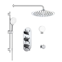 Chrome Concealed Shower Mixer with Triple Control & Square Wall Mounted Head Handset and Body Jets - Flow