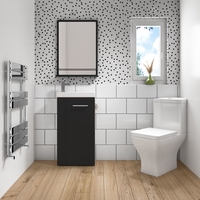 Cloakroom Suite with Black Freestanding Vanity Unit Chrome Handle and Corner Close Coupled Toilet - Virgo