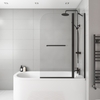 J Shape Shower Bath Right Hand with Front Panel & Black Bath Screen with Towel Rail 1700 x 750mm - Jersey