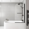 J Shape Shower Bath Right Hand with Front Panel & Black Bath Screen with Towel Rail 1700 x 750mm - Jersey