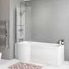 P Shape Shower Bath Left Hand with Front Panel & Chrome Bath Screen 1700 x 850mm - Portland