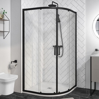 Pavo 900mm x 900mm 8mm Quadrant Shower Enclosure Black with premium ultra low profile silhouette tray & waste