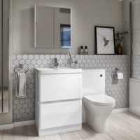 Portland White Toilet and Basin Combination Unit - 2 Drawer with Arissa Chrome Pneumatic Push Button and Cistern